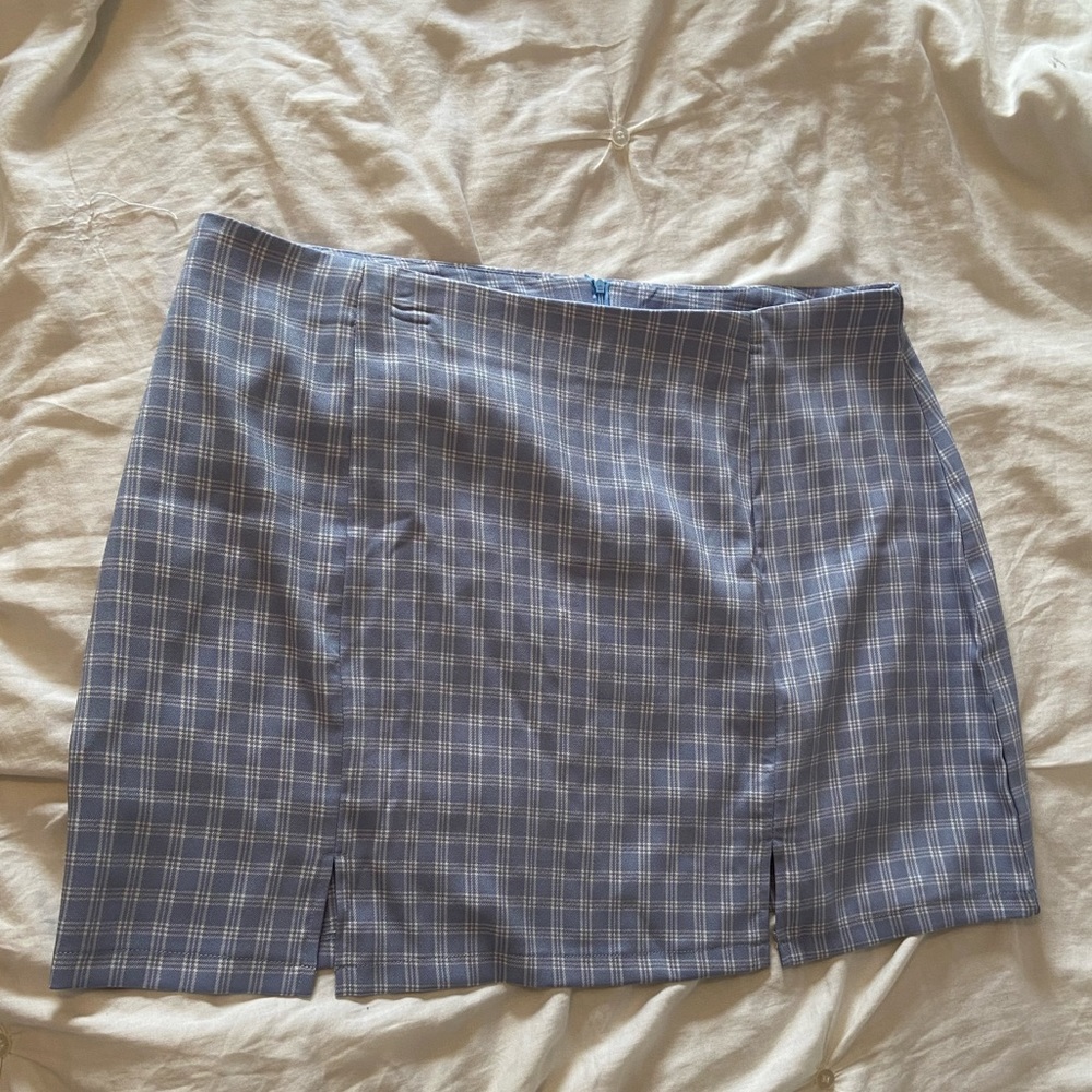 light blue plaid mini skirt